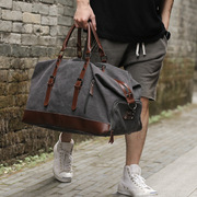 复古帆布手提袋旅行包男时尚，潮流大容量短途旅游行李包单肩背包男