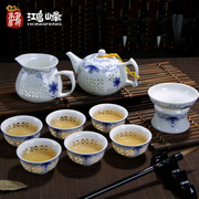 青花瓷玲珑茶杯镂空茶具套装家用客厅，办公室会客礼盒功夫盖碗陶瓷