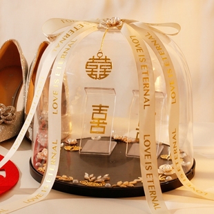 婚鞋盒子藏鞋盒结婚套圈神器高级盒子婚礼新娘接亲游戏鞋罩子透明