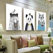 客厅装饰画无框画餐厅北欧壁画，卧室三联冰晶玻璃儿童，房动物卡通画