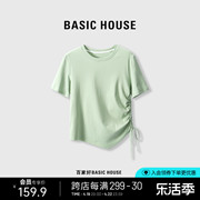 basichouse百家好纯色，休闲t恤夏季不规则设计气质短袖上衣