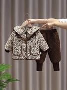 女童冬装套装婴幼儿童保暖加厚碎花，冬季两件套女宝宝洋气时髦棉衣