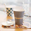 创意陶瓷杯子带盖勺欧式咖啡杯牛奶早餐茶杯马克杯，情侣家用喝水杯