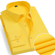 2024男士纯黄色长袖衬衫职业上班简约衬衣商务正装大码百搭时尚男