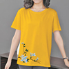 黄色纯棉t恤女夏季短袖圆领中年妈妈女装宽松大码文艺气质潮夏装