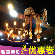 美式乡村麻绳吊灯创意个性铁艺餐厅服装店网咖吧台工业风复古灯具