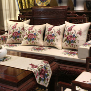 新中式古典棉麻亚麻刺绣抱枕红木，沙发靠枕实木家具椅子靠垫定制套