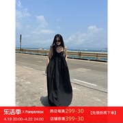 Fanptntox 蓬蓬连衣裙女夏季无袖气质长裙纯色旅游度假风裙子