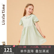 littletime女童夏季短袖连衣裙娃娃，领泡泡袖，2023儿童绿色裙子