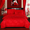 床上用品大红色结婚四件套纯棉，贡缎提花婚庆床单被套床品