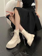 韩版米白色马丁靴高级感厚底增高超软显瘦甜酷绑带配裙子短靴女靴
