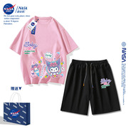 NASA女童套装夏装2024中大童装高级感洋气库洛米t恤五分短裤