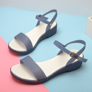 夏季时装仙女凉鞋一字带坡跟旗袍沙滩鞋软底水晶塑料果冻鞋女