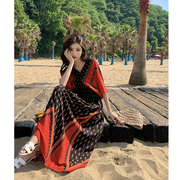 新疆旅游穿搭波西米亚连衣裙，异域风情风大码沙滩裙子泰国度假长裙