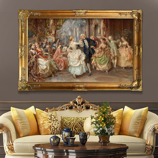 横版大幅欧式宫廷人物，油画贵夫人装饰画客厅，有框画高清喷绘油画布