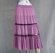 衣之庄园夏季半身裙紫色，百褶纯色天丝，莫代尔百搭中长2125161