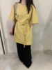 韩国直邮文艺休闲日系显白姜黄色挺括棉感系带中长短袖衬衫