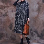 2023秋冬渲染羊毛针织连衣裙，长款大码蝙蝠袖，半高领内搭时尚打底裙