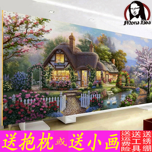 蒙娜丽莎十字绣花园小屋，2024线绣客厅大幅卧室，欧美系列风景画