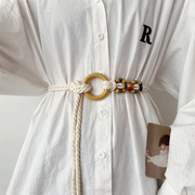 波西米亚ins潮米白色编织麻绳腰带，女夏季百搭个性，装饰腰封女士细