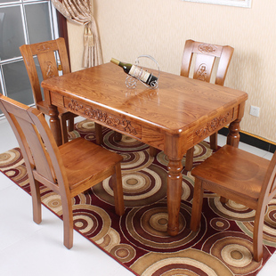 新古典(新古典)中式全实木，餐桌长方形桌，水曲柳欧式美式餐桌椅组合原木雕花