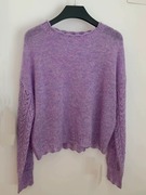 法式浪漫紫色波浪领镂空羊毛针织衫衫秋冬设计感温柔风短款毛衣女