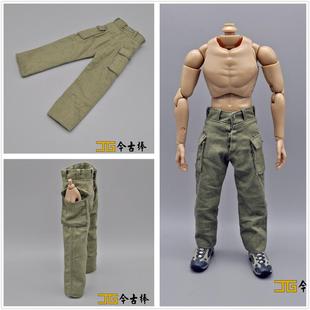 威龙dml16兵人模型，二战现代美军德军盟军，军绿色裤子休闲裤