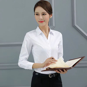 白衬衫女长袖v领上衣，2024春季职业装修身工装，工作服黑色衬衣