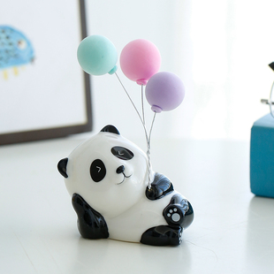 创意可爱陶瓷熊猫小动物迷你茶宠桌面造景摆件电视柜客厅玄关装饰