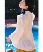 日本海外直邮2024春女装，甜美褶皱泡泡袖，条纹衬衫西装风短外套