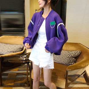 紫色休闲棒球服短外套女洋气小个子高级感夹克2023年秋季欧货