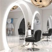 高端网红理发店椭圆镜子发廊专用单面双面美发落地镜台带灯全身镜