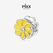 mixx925银镀白金双面温馨黄色雏菊花创意串珠吊坠手链