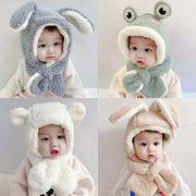 儿童帽子围巾一体冬天护耳帽，婴儿男宝宝，秋冬季一岁可爱超萌毛绒绒