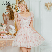 艾丽丝甜美公主风连衣裙，2024年夏季网纱荷叶边收腰高级感短裙