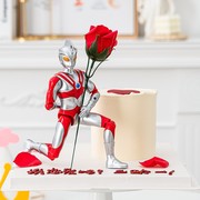 情人节创意搞怪超人，英雄求婚表白蛋糕，装饰摆件网红仿真玫瑰花插件