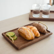 黑胡桃实木手提托盘长方形日式家用放水杯点心咖啡高端木质茶盘子