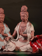 中式禅意紫砂工艺品观世音菩萨佛像摆件家用供奉博古架灯圈装饰品