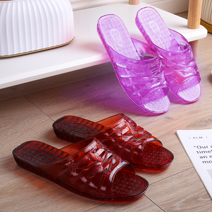 拖鞋浴室水晶果冻情侣塑料，防滑室内居家男女妈妈，平跟外穿柔软透明