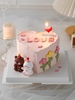 情人节唯美爱心蛋糕装饰可爱卡通小熊小兔子摆件红色爱心蜡烛插件