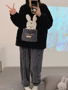珊瑚绒睡衣女秋冬季加厚兔子2023法兰绒，可外穿可爱套装家居服