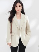 米白色小西装外套女2024春秋，韩版宽松显瘦气质高级感西服上衣