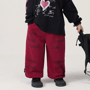 砚台家童装韩版字母红色男童运动裤儿童针织裤宝宝长款中小童卫裤