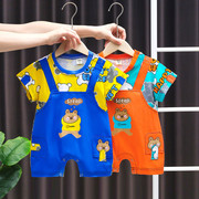 帅宝宝夏季连体衣短袖，1-6个月夏装男童，2-3-4岁婴幼儿卡通薄款爬服