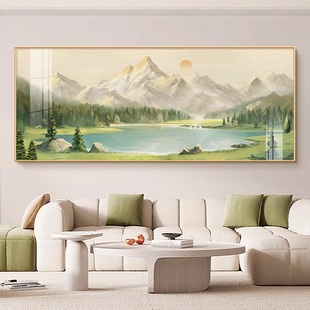 奶油风日照金山客厅装饰画聚宝盆沙发背景墙挂画风景山水壁画横幅