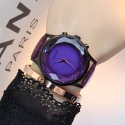 欧货大表盘士手表时装表，女时尚圆形，石英真皮黑色金属国产腕表