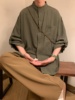 军绿色短袖衬衫男夏季日系时尚cityboy纯棉七分袖衬衣宽松薄外套