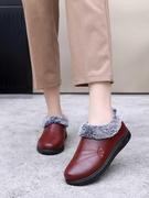 老北京布鞋棉鞋女加绒冬季保暖中老年短靴皮面休闲老人鞋厚底