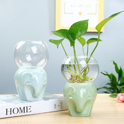 创意绿萝水培植物玻璃透明水养，花瓶插花容器陶瓷，花盆器皿装饰摆件