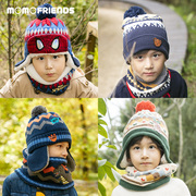 儿童冬季帽子围巾套装男女童宝宝围脖两件套加绒护耳耳朵防风